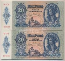1941. 20P (8x) sorszámkövetők "C470 097255 - C470 097262, nyomdai papírránccal T:I