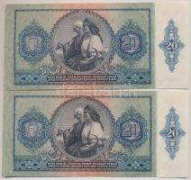 1941. 20P (8x) sorszámkövetők "C470 097255 - C470 097262, nyomdai papírránccal T:I