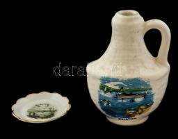 Balaton képes porcelán kulacs és kis tányér. Aquincum porcelán 11 cm