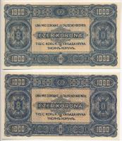 1923. 1000K nyomdahely jelölés nélkül + 1923. 1000K "Magyar Pénzjegynyomda Rt. Budapest" n...