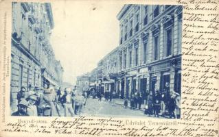 Temesvár, Timisoara; Hunyadi utca, Csendes Jakab üzlete és saját kiadása / street view, shops (EK)