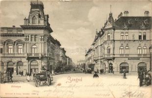 Szeged, Híd utca, Fodor József liszt üzlete, Fehn Gyula és társai vaskereskedése, Römmler & Jonas kiadása (EK)