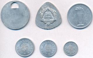 6db-os zseton tétel: "Csak takarékosan" 1, 2 és 5 névértékű Al érmék, "KSM Sör" ...