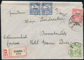 1915 Ajánlott levél Turul bélyegekkel bérmentesítve "KIRÁLYHIDA" - Insbruck