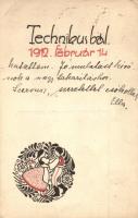 1912-es Technikus bál lapja, folklór mintával, Studentika / Invitation to the Engineering Ball, folklore, Studentica s: Szabó L. (EK)