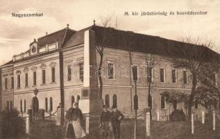 Nagyszombat, Trnava; Járásbíróság és honvédszobor / court and monument