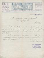 1918 Bp., Unio Könyvnyomda fejléces levélpapírjára írt levél