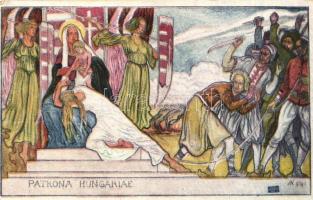 Patrona Hungariae, kiadja Magyarország Területi Épségének Védelmi Ligája / Hungarian irredenta propaganda art postcard s: Kőrösfői Kriesch Aladár (EK)