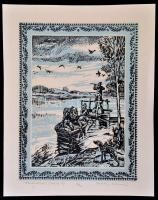 Takács Zoltán (1940-): Vadkacsázás. Linó, papír, jelzett, 33×24 cm