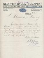 1923 Bp., Klopfer Gyula Kötött- és Szövöttárugyár Nagykereskedésének fejléces levélpapírjára írt levél