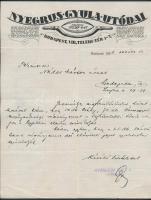 1923 Bp., Nyegrus Gyula Utódai különlegességi vasüzlet díszes fejléces levélpapírjára írt levél