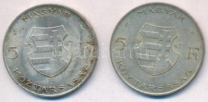 1947. 5Ft Ag "Kossuth" (2x) T:2,2-