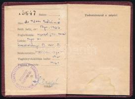 1961 A Tudományos Ismeretterjesztő Társulat tagsági igazolványa tagdíjbélyegekkel