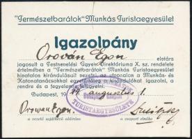 1919 Bp., Természetbarátok Munkás Turistaegyesületének igazolványa