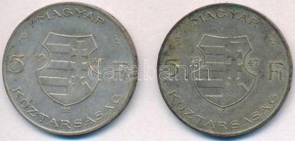 1947. 5Ft Ag "Kossuth" (2x) T:2- patina