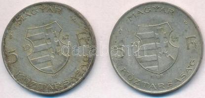 1947. 5Ft Ag "Kossuth" (2x) T:2- patina