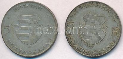 1947. 5Ft Ag "Kossuth" (2x) T:2-,3 patina