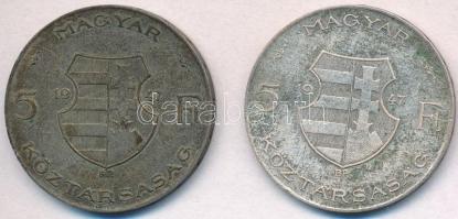1947. 5Ft Ag "Kossuth" (2x) T:2-,3 patina