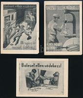 cca 1940 Baleset ellen védekezz. 3 röplap 6x9 cm