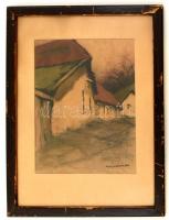 Várdeák Ferenc (1897-): Utca részlet. Pasztell, papír, jelzett, üvegezett keretben, 24×19 cm