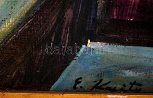 Kmetty jelzéssel: Üldögélő. Vegyes technika, falemez, sérült keretben, 52×35 cm