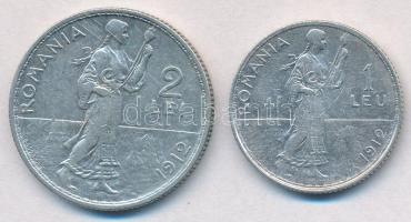 Románia 1911. 1L Ag "I. Károly" + 1912. 2L Ag "I. Károly" T:2,2-
Romania 1911. ...