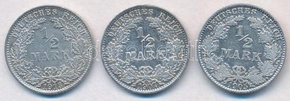 Német Birodalom 1905D 1/2M Ag + 1907A 1/2M + 1913A 1/2M T:2-3
German Empire 1905D 1/2 Mark Ag + 190...