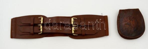 Retró öv, h: 75 cm + fajdkakasos bőr pénztárca, 12×10,5×2 cm