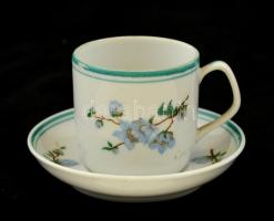 Hollóházi virág mintás hiányos mokkás készlet, matricás, kopott