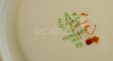 Hollóházi virág mintás hiányos mokkás készlet, matricás, kopott