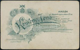 cca 1900 Osztrák-magyar huszár hadnagy műtermi fotója, kitüntetéssel, Kemény Jenő Kassa műterméből, ...