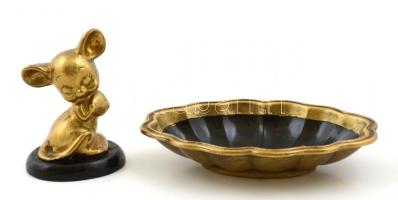 2 db réz tárgy: kistálka, Miki egeres asztali dísz, különböző méretben