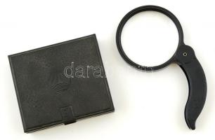 Kihajtható műanyag nagyító, eredeti dobozában, d:8 cm