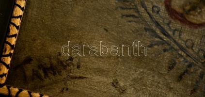 Tamás jelzéssel: Asztali csendélet. Olaj, karton, piszkos, antik keretben, 20×34 cm