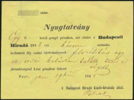 1848 Nyugtatvány a Budapesti Hiradóba feladott hirdetésről