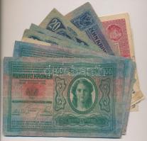 1912-1917. 14db-os vegyes magyar korona bankjegy tétel, közte felülbélyegzettek T:III,III-