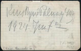 1924 Pálmay Ilka színésznő aláírása papírlapon