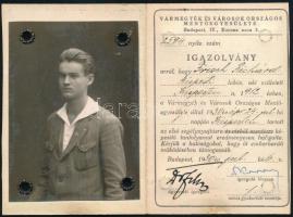 1930 a Vármegyék és Városok Országos Mentőegyesülete fényképes igazolványa