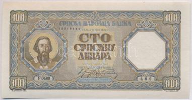 Szerbia / Német megszállás 1943. 100D T:I,I- Serbia / German occupation 1943. 100 Dinara C:UNC,AU