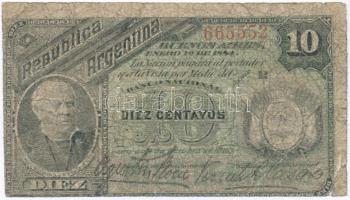 Argentína 1884. 10c T:III-,IV Argentina 1884. 10 Centavos C:VG,G Krause 6.