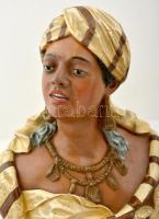 cca 1900 egzotikus pár ( 2db büszt), festett terrakotta, jelzett (depose), hibátlan, m: 37 cm (2×)/ ...