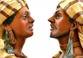 cca 1900 egzotikus pár ( 2db büszt), festett terrakotta, jelzett (depose), hibátlan, m: 37 cm (2×)/ ...