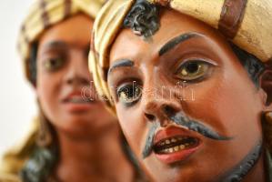 cca 1900 egzotikus pár ( 2db büszt), festett terrakotta, jelzett (depose), hibátlan, m: 37 cm (2×)/ ...