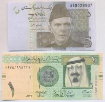 5db-os vegyes külföldi bankjegy tétel, benne Libanon, Pakisztán, Jordánia, Egyiptom és Szaúd-Arábia ...