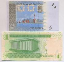 5db-os vegyes külföldi bankjegy tétel, benne Libanon, Pakisztán, Jordánia, Egyiptom és Szaúd-Arábia ...