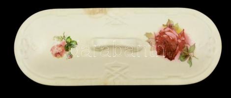 cca 1880 Zsolnay borotvatartó, máz alatti hajszálrepedésekkel, jelzett, matricás, h:22 cm