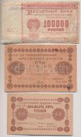 Szocialista Szövetségi Szovjet Köztársaság 1918. 1R + 3R + 25R + 100R + 1919. 1000R + 1921. 100.000R T:III,III- részben restaurált, ragasztás, szakadás Russian Socialist Federated Soviet Republic 1918. 1 Ruble + 3 Rubles + 25 Rubles + 100 Rubles + 1919. 1000 Rubles + 1921. 100.000 Rubles C:F,VG partially restored, sticked, tear