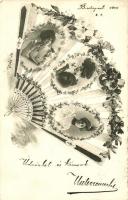 1900 Ladies, floral decorated art postcard s: Jack Abeillé (EK)