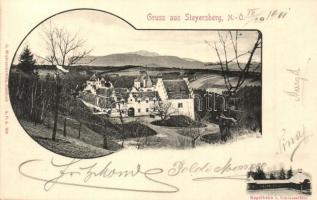 Hassbach, Warth; Kegelbahn und Schiesstätte, Burg Steyersberg / castle, bowling alley and shooting range, Art Nouveau, G. Wukischewitz (EK)