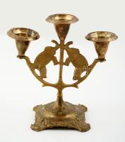 Három ágú elefántos réz gyertyatartó, m:15 cm